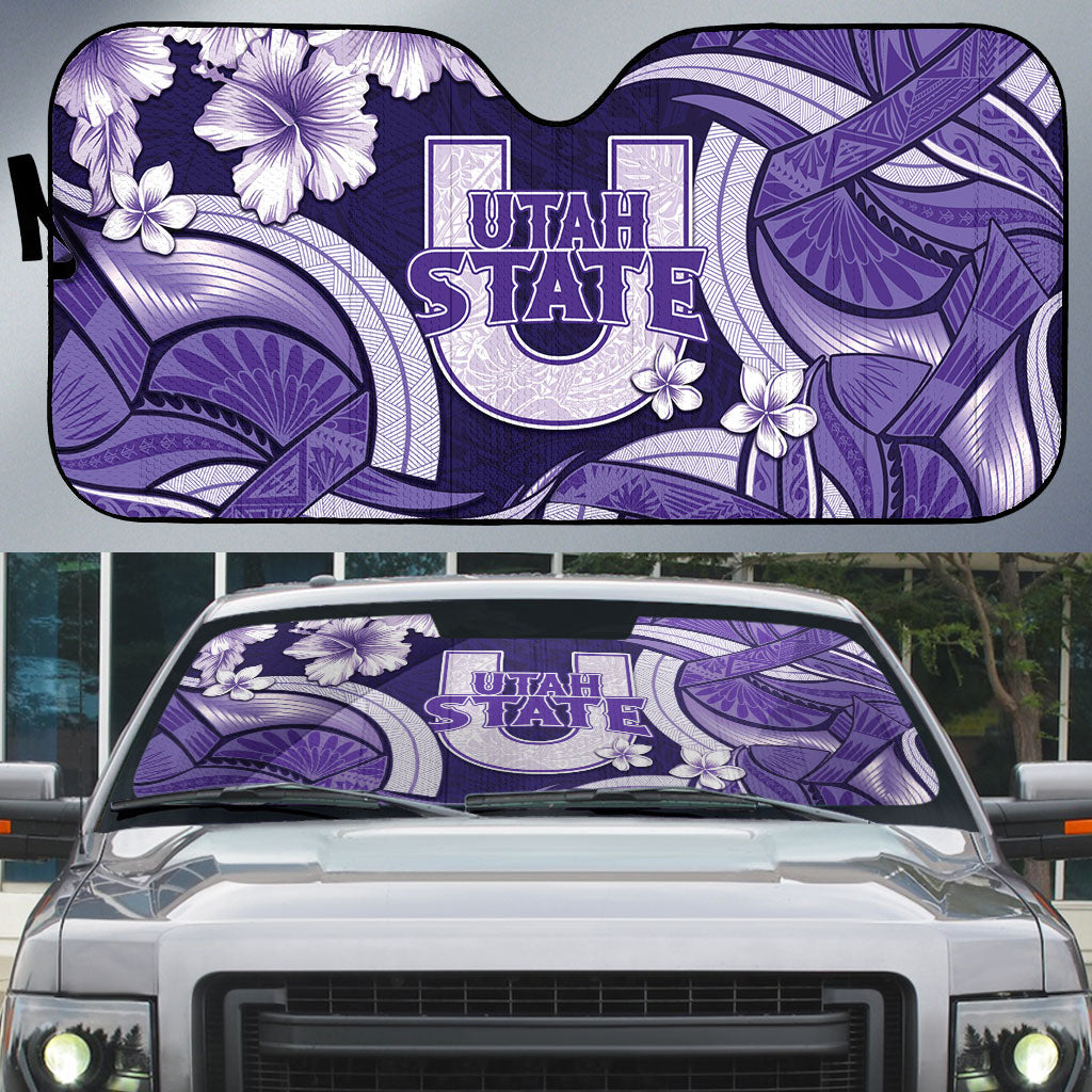 Utah State Polynesian Heritage Auto Sun Shade Floral Tribal Pattern Tropical Flowers LT05 Purple - Polynesian Pride