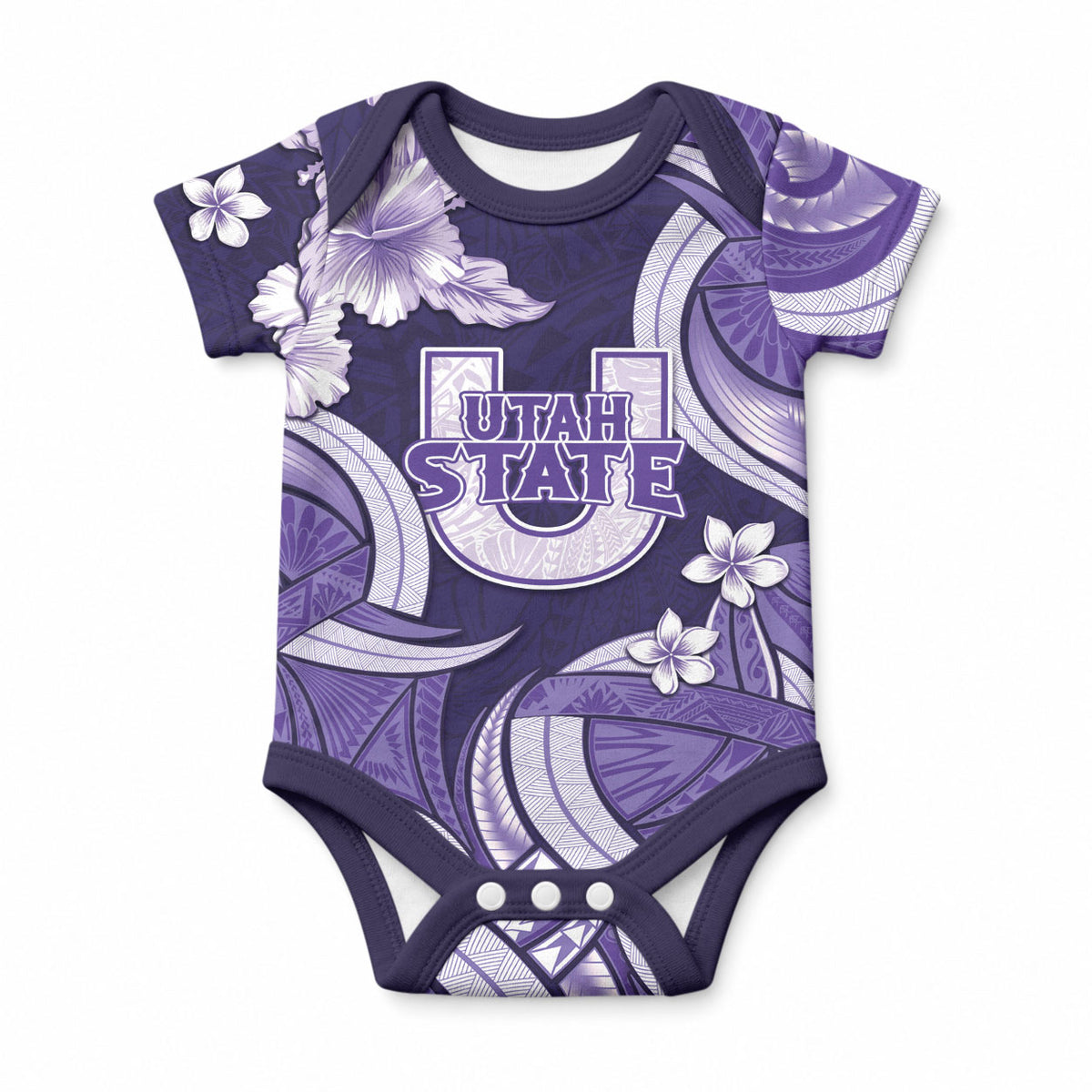 Utah State Polynesian Heritage Baby Onesie Floral Tribal Pattern Tropical Flowers LT05 Purple - Polynesian Pride