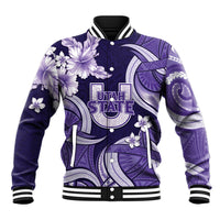 Utah State Polynesian Heritage Baseball Jacket Floral Tribal Pattern Tropical Flowers LT05 Unisex Purple - Polynesian Pride