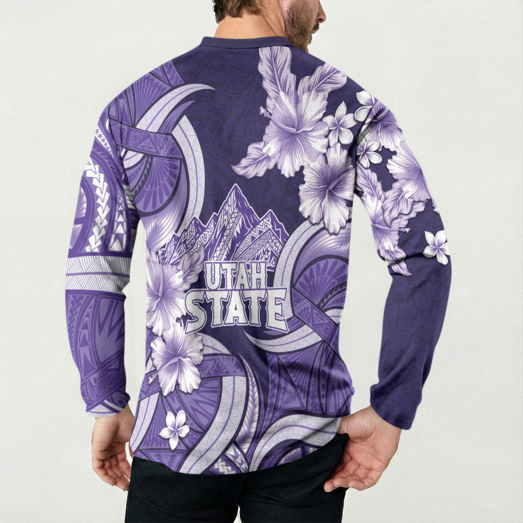 Utah State Polynesian Heritage Button Sweatshirt Floral Tribal Pattern Tropical Flowers LT05 - Polynesian Pride