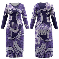 Utah State Polynesian Heritage Couples Matching Long Sleeve Bodycon Dress and Long Sleeve Button Shirt Floral Tribal Pattern Tropical Flowers LT05 - Polynesian Pride