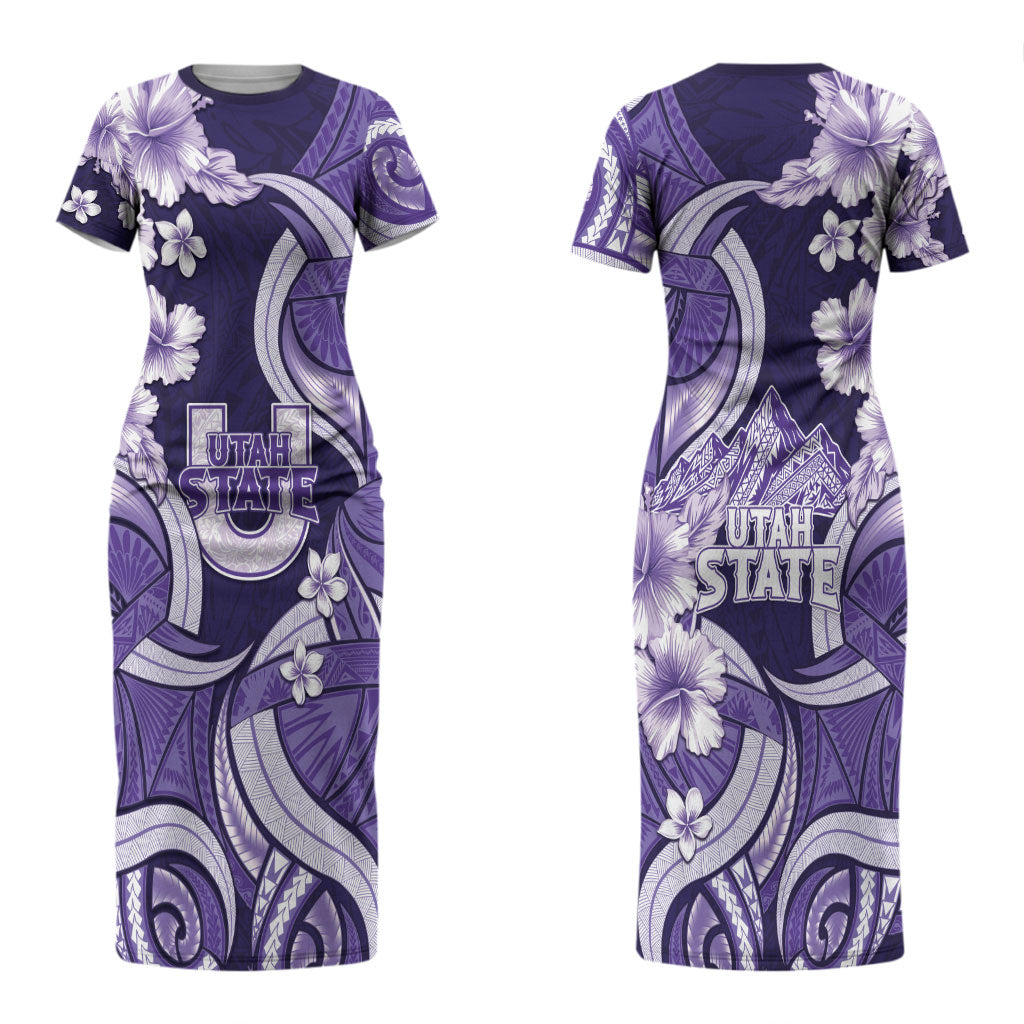 Utah State Polynesian Heritage Couples Matching Short Sleeve Bodycon Dress and Long Sleeve Button Shirt Floral Tribal Pattern Tropical Flowers LT05 - Polynesian Pride