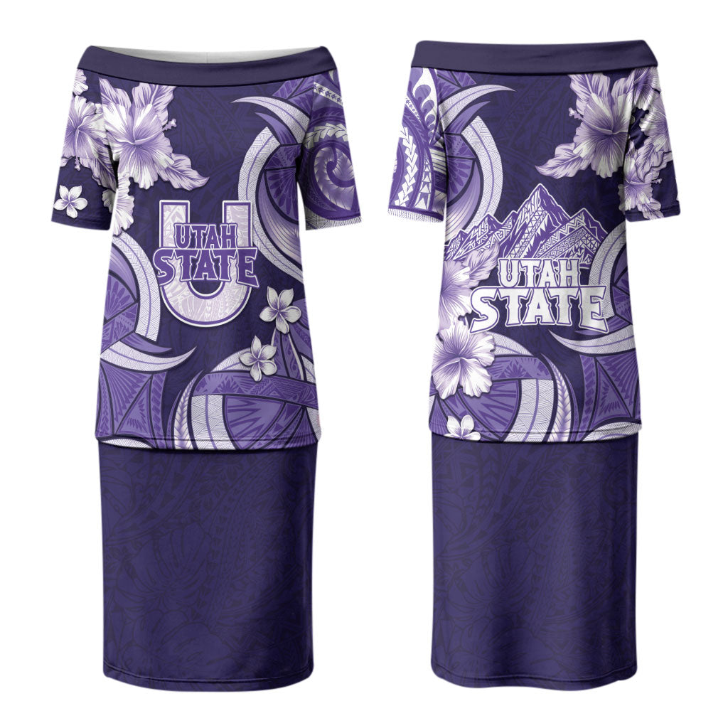 Utah State Polynesian Heritage Family Matching Puletasi and Hawaiian Shirt Floral Tribal Pattern Tropical Flowers LT05 Mom's Dress Purple - Polynesian Pride