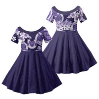 Utah State Polynesian Heritage Family Matching Puletasi and Hawaiian Shirt Floral Tribal Pattern Tropical Flowers LT05 Daughter's Dress Purple - Polynesian Pride