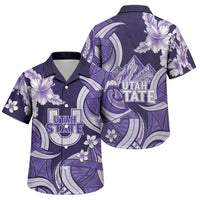 Utah State Polynesian Heritage Family Matching Puletasi and Hawaiian Shirt Floral Tribal Pattern Tropical Flowers LT05 Son's Shirt Purple - Polynesian Pride