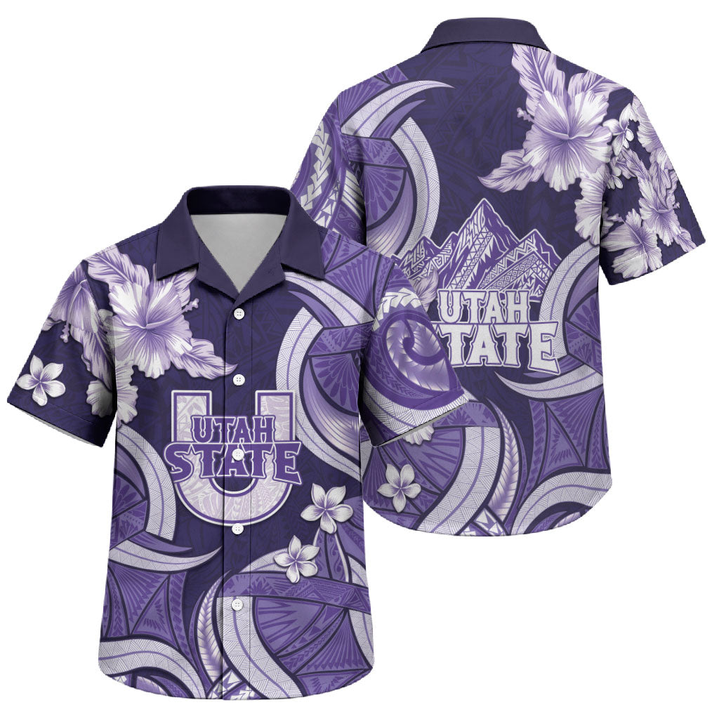 Utah State Polynesian Heritage Family Matching Summer Maxi Dress and Hawaiian Shirt Floral Tribal Pattern Tropical Flowers LT05 Son's Shirt Purple - Polynesian Pride