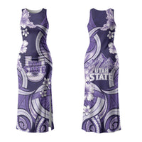 Utah State Polynesian Heritage Family Matching Tank Maxi Dress and Hawaiian Shirt Floral Tribal Pattern Tropical Flowers LT05 Mom's Dress Purple - Polynesian Pride