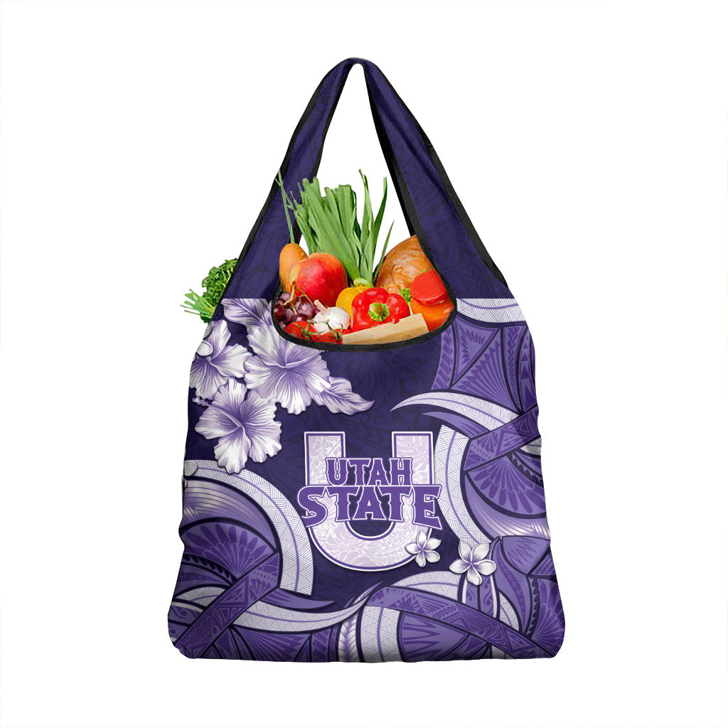 Utah State Polynesian Heritage Grocery Bag Floral Tribal Pattern Tropical Flowers LT05 1-pack One Size Purple - Polynesian Pride