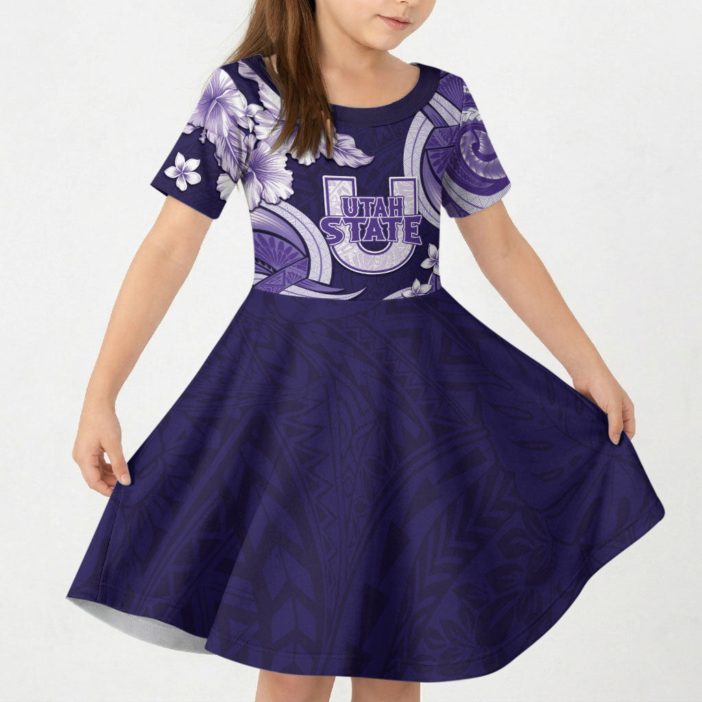 Utah State Polynesian Heritage Kid Short Sleeve Dress Floral Tribal Pattern Tropical Flowers LT05 KID Purple - Polynesian Pride