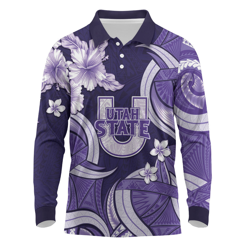 Utah State Polynesian Heritage Long Sleeve Polo Shirt Floral Tribal Pattern Tropical Flowers LT05 Purple - Polynesian Pride