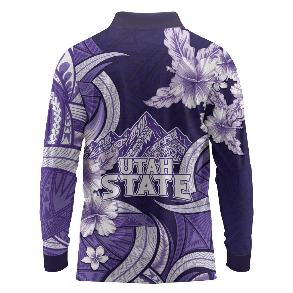 Utah State Polynesian Heritage Long Sleeve Polo Shirt Floral Tribal Pattern Tropical Flowers LT05 - Polynesian Pride