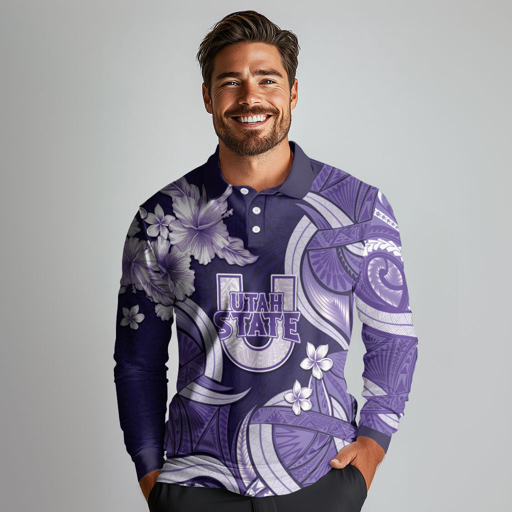 Utah State Polynesian Heritage Long Sleeve Polo Shirt Floral Tribal Pattern Tropical Flowers LT05 - Polynesian Pride