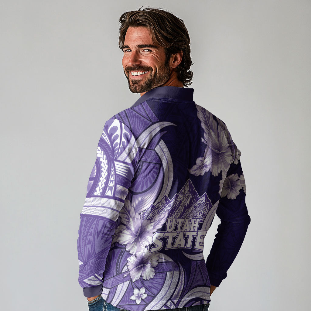 Utah State Polynesian Heritage Long Sleeve Polo Shirt Floral Tribal Pattern Tropical Flowers LT05 - Polynesian Pride