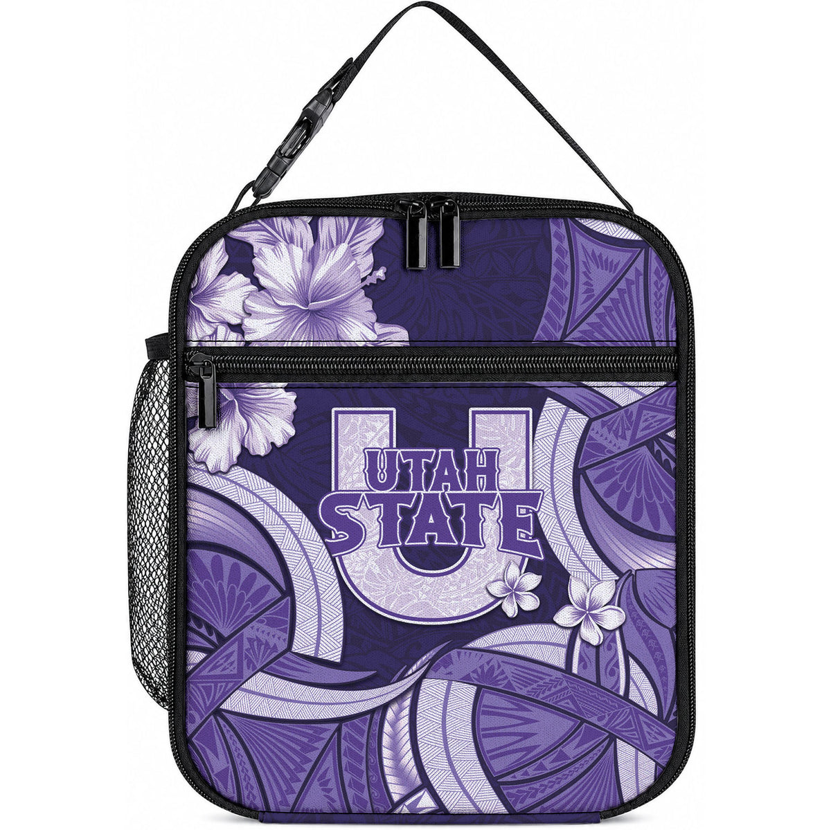 Utah State Polynesian Heritage Lunch Bag Floral Tribal Pattern Tropical Flowers LT05 10.2 × 8.3 × 4.3 inch Purple - Polynesian Pride