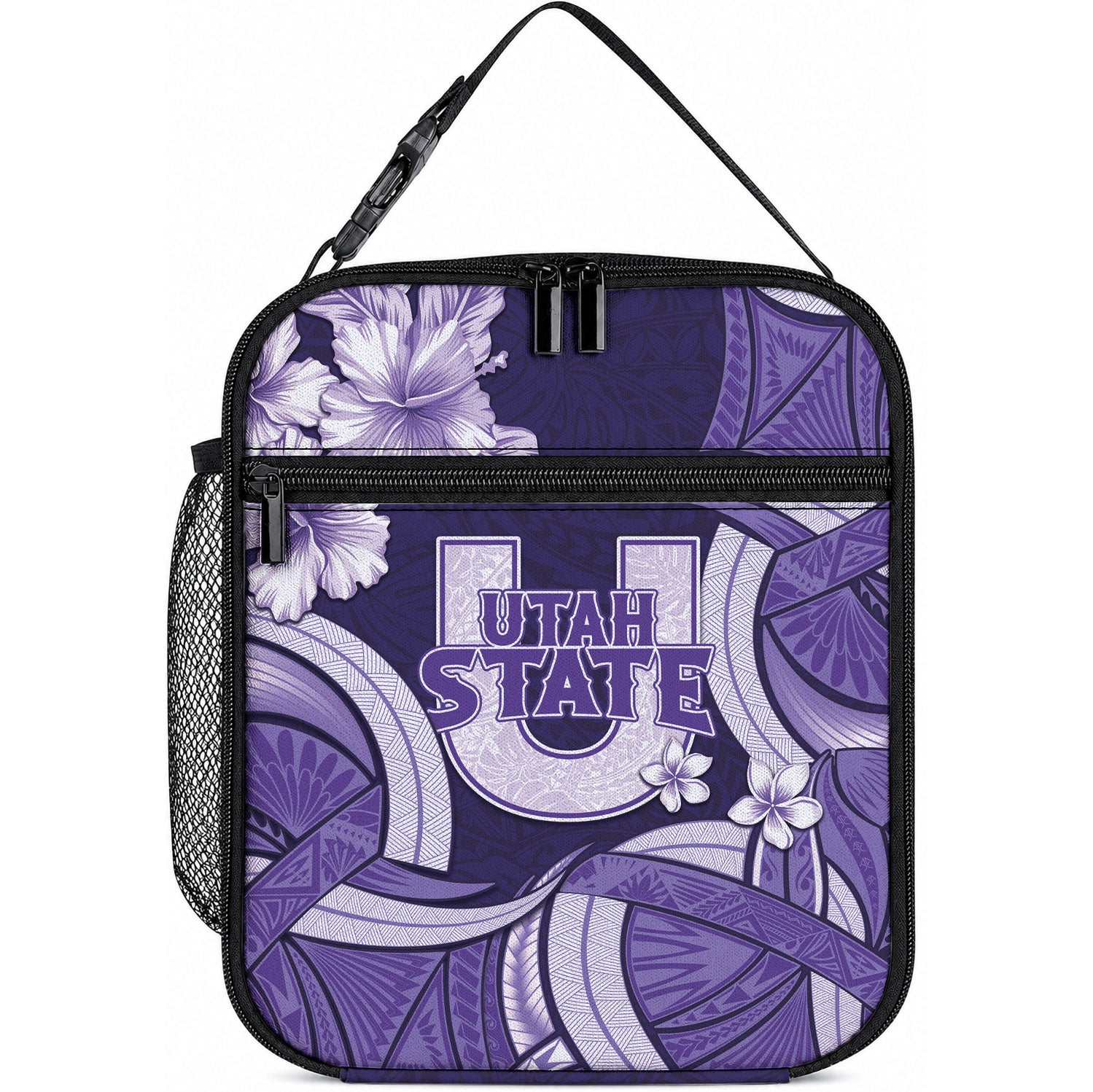 Utah State Polynesian Heritage Lunch Bag Floral Tribal Pattern Tropical Flowers LT05 10.2 × 8.3 × 4.3 inch Purple - Polynesian Pride