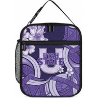 Utah State Polynesian Heritage Lunch Bag Floral Tribal Pattern Tropical Flowers LT05 10.2 × 8.3 × 4.3 inch Purple - Polynesian Pride
