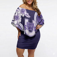 Utah State Polynesian Heritage Off Shoulder Short Dress Floral Tribal Pattern Tropical Flowers LT05 Women Purple - Polynesian Pride