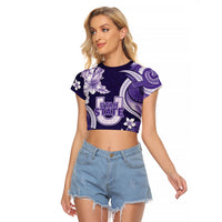 Utah State Polynesian Heritage Raglan Cropped T Shirt Floral Tribal Pattern Tropical Flowers LT05 Female Purple - Polynesian Pride