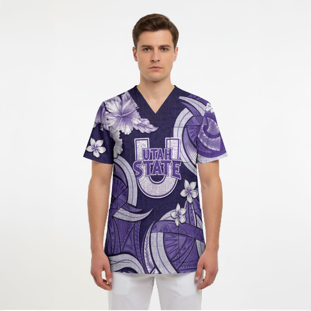 Utah State Polynesian Heritage Scrub Top Floral Tribal Pattern Tropical Flowers LT05 - Polynesian Pride