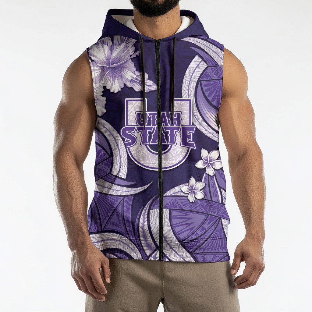 Utah State Polynesian Heritage Sleeveless Zip Hoodie Floral Tribal Pattern Tropical Flowers LT05 - Polynesian Pride