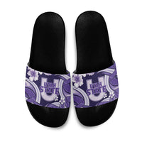 Utah State Polynesian Heritage Slide Sandals Floral Tribal Pattern Tropical Flowers LT05 Purple - Polynesian Pride