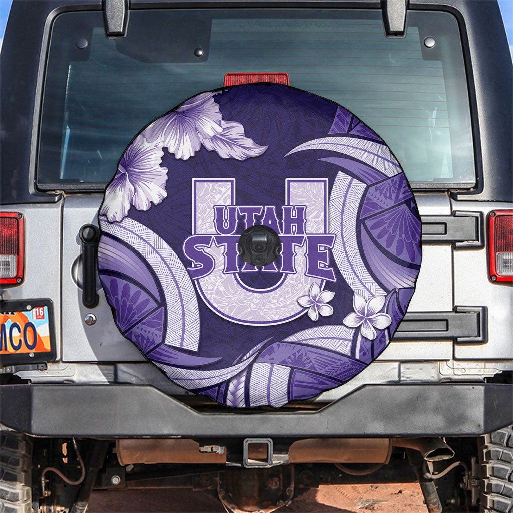 Utah State Polynesian Heritage Spare Tire Cover Floral Tribal Pattern Tropical Flowers LT05 Purple - Polynesian Pride