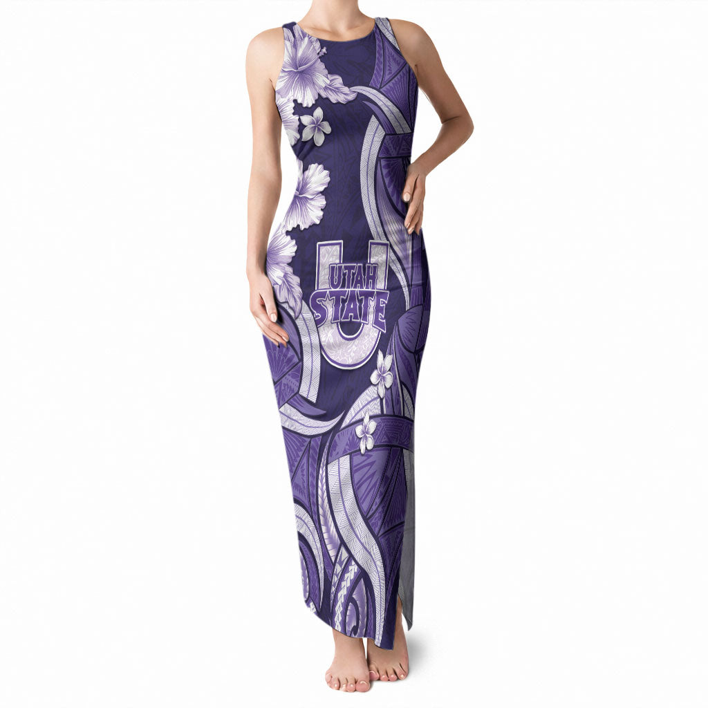 Utah State Polynesian Heritage Tank Maxi Dress Floral Tribal Pattern Tropical Flowers LT05 Women Purple - Polynesian Pride