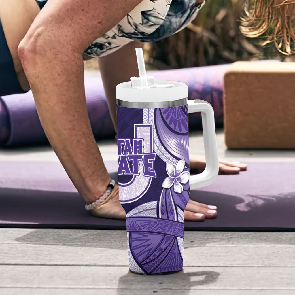 Utah State Polynesian Heritage Tumbler With Handle Floral Tribal Pattern Tropical Flowers LT05 - Polynesian Pride