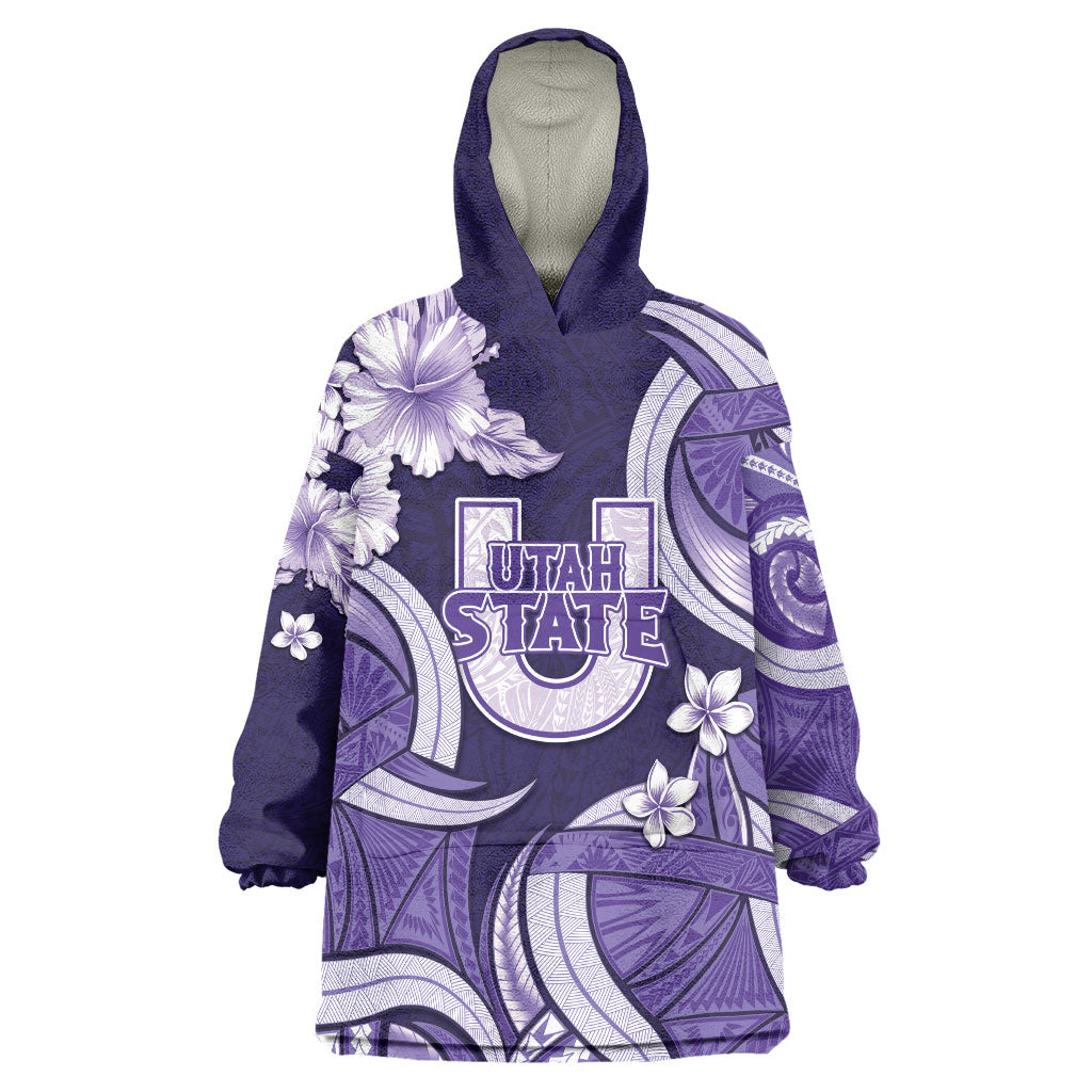 Utah State Polynesian Heritage Wearable Blanket Hoodie Floral Tribal Pattern Tropical Flowers LT05 One Size Purple - Polynesian Pride