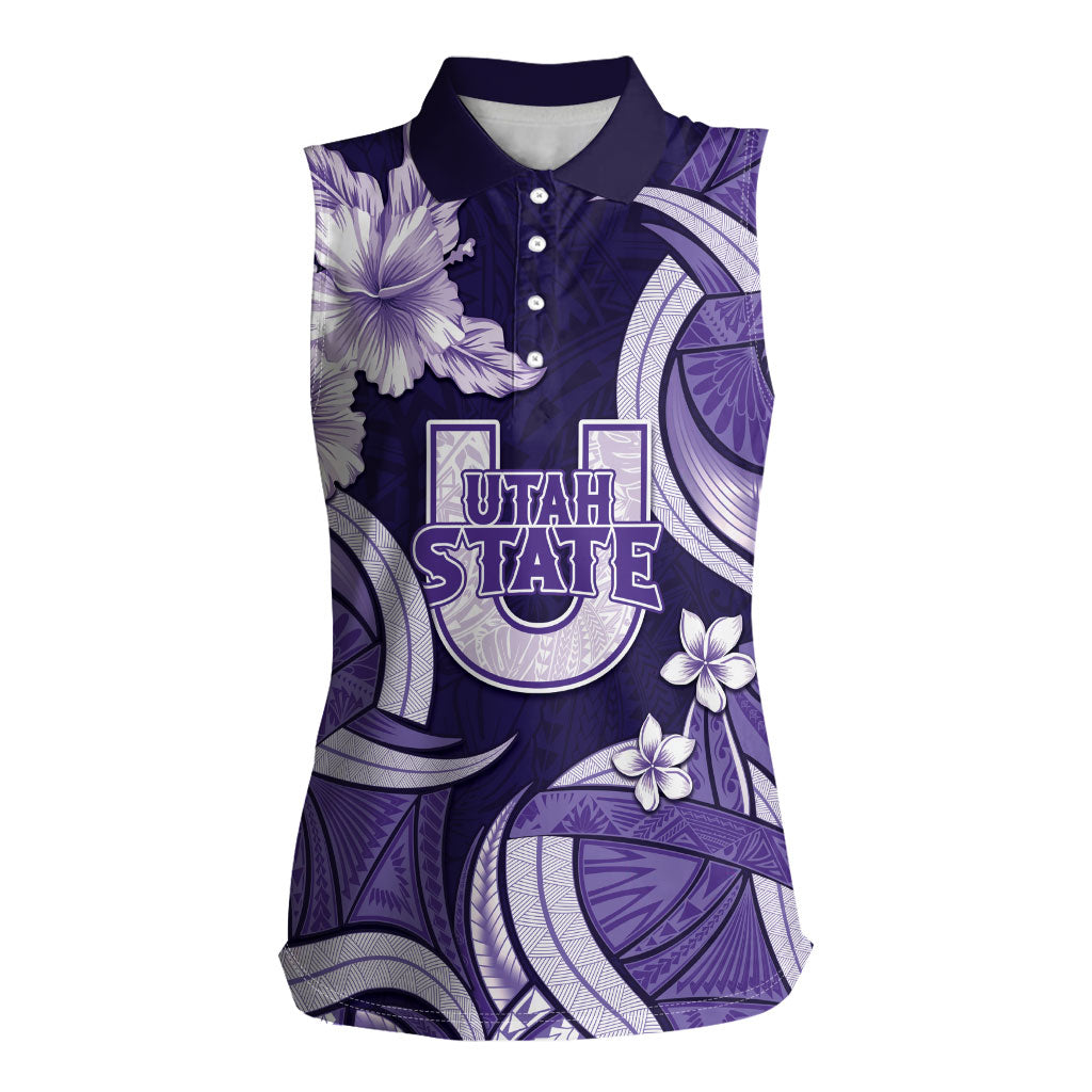 Utah State Polynesian Heritage Women Sleeveless Polo Shirt Floral Tribal Pattern Tropical Flowers LT05 Female Purple - Polynesian Pride