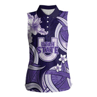 Utah State Polynesian Heritage Women Sleeveless Polo Shirt Floral Tribal Pattern Tropical Flowers LT05 Female Purple - Polynesian Pride