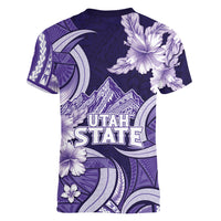 Utah State Polynesian Heritage Women V-Neck T-Shirt Floral Tribal Pattern Tropical Flowers LT05 - Polynesian Pride