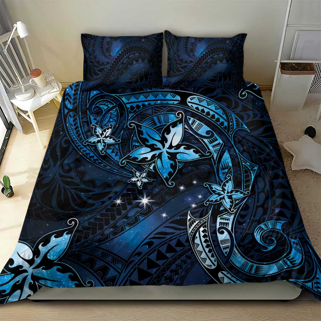 Hawaii Makahiki Season Bedding Set Floral Tribal Tattoo Blue Galaxy LT05 - Polynesian Pride