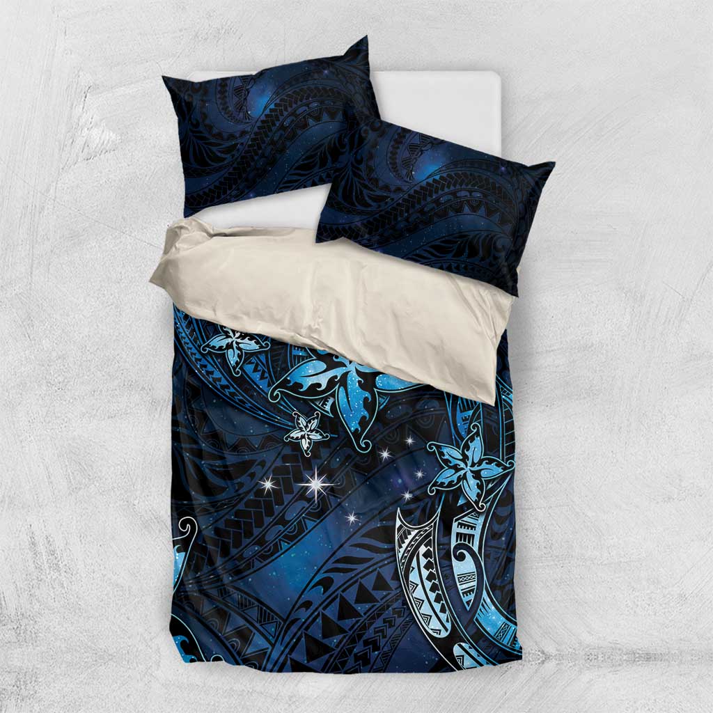 Hawaii Makahiki Season Bedding Set Floral Tribal Tattoo Blue Galaxy LT05 US Twin 172cm x 218cm Blue - Polynesian Pride