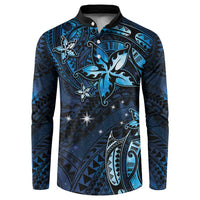 Hawaii Makahiki Season Button Sweatshirt Floral Tribal Tattoo Blue Galaxy