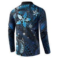 Hawaii Makahiki Season Button Sweatshirt Floral Tribal Tattoo Blue Galaxy