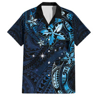 Hawaii Makahiki Season Family Matching Puletasi and Hawaiian Shirt Floral Tribal Tattoo Blue Galaxy LT05 Dad's Shirt - Short Sleeve Blue - Polynesian Pride