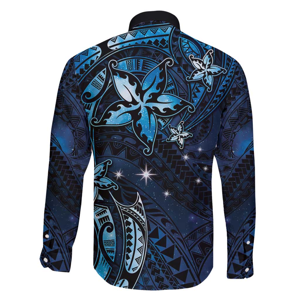Hawaii Makahiki Season Family Matching Short Sleeve Bodycon Dress and Hawaiian Shirt Floral Tribal Tattoo Blue Galaxy LT05 - Polynesian Pride