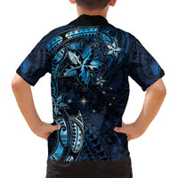 Hawaii Makahiki Season Family Matching Summer Maxi Dress and Hawaiian Shirt Floral Tribal Tattoo Blue Galaxy LT05 - Polynesian Pride