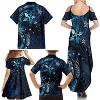 Hawaii Makahiki Season Family Matching Summer Maxi Dress and Hawaiian Shirt Floral Tribal Tattoo Blue Galaxy LT05 - Polynesian Pride