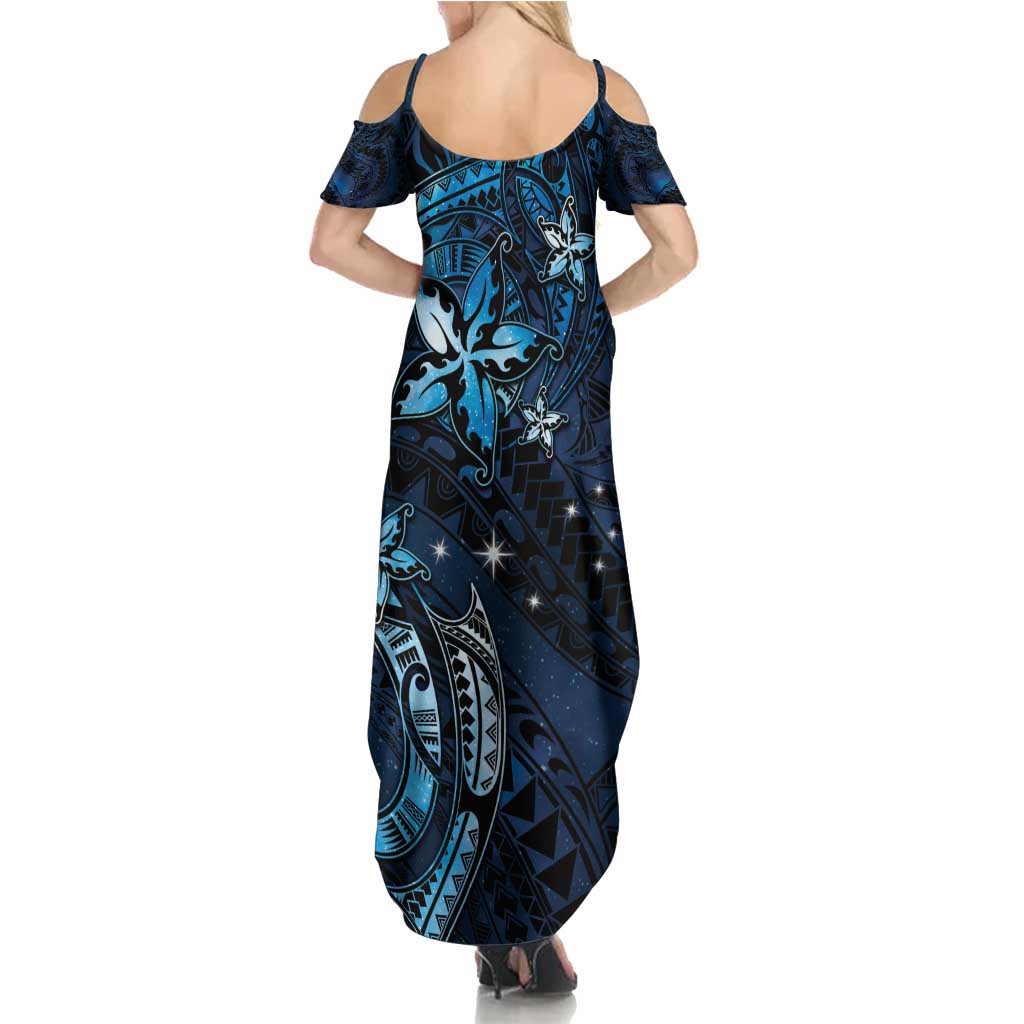 Hawaii Makahiki Season Family Matching Summer Maxi Dress and Hawaiian Shirt Floral Tribal Tattoo Blue Galaxy LT05 - Polynesian Pride