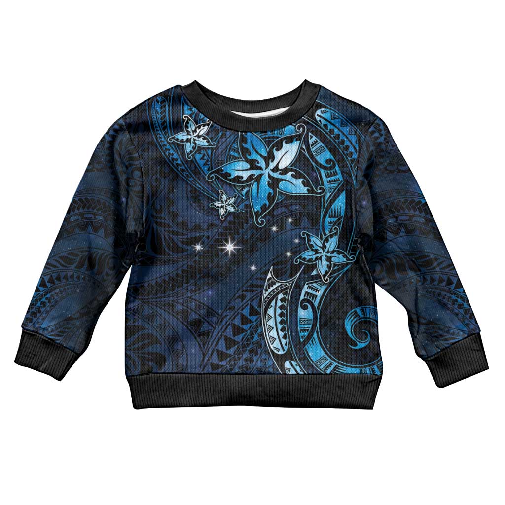 Hawaii Makahiki Season Kid Ugly Christmas Sweater Floral Tribal Tattoo Blue Galaxy