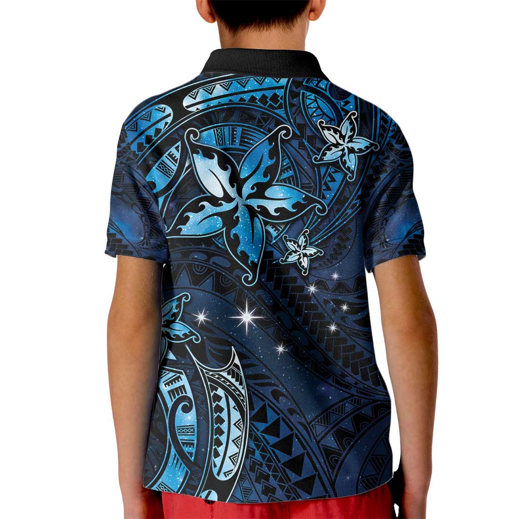 Hawaii Makahiki Season Kid Polo Shirt Floral Tribal Tattoo Blue Galaxy
