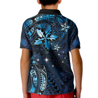Hawaii Makahiki Season Kid Polo Shirt Floral Tribal Tattoo Blue Galaxy