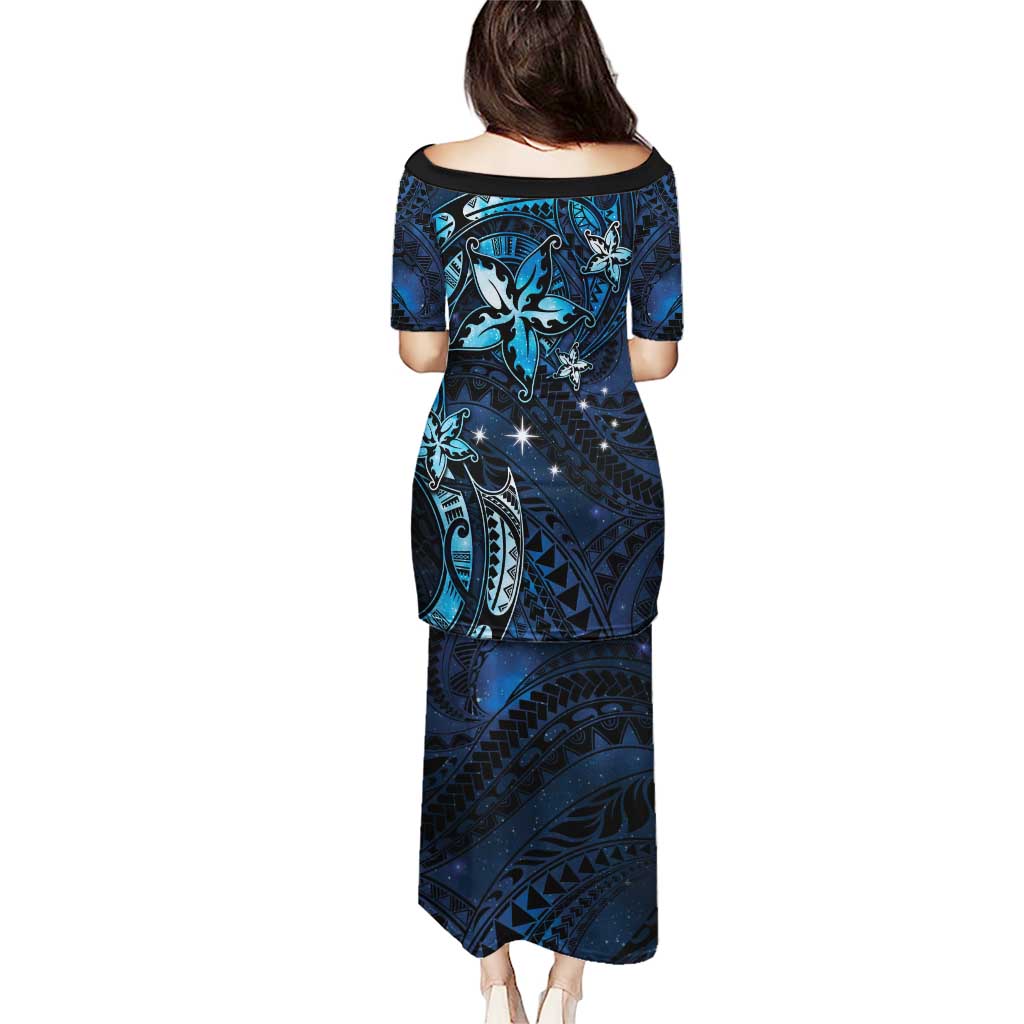 Hawaii Makahiki Season Puletasi Floral Tribal Tattoo Blue Galaxy
