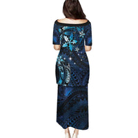 Hawaii Makahiki Season Puletasi Floral Tribal Tattoo Blue Galaxy