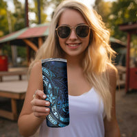 Hawaii Makahiki Season Skinny Tumbler Floral Tribal Tattoo Blue Galaxy LT05 - Polynesian Pride