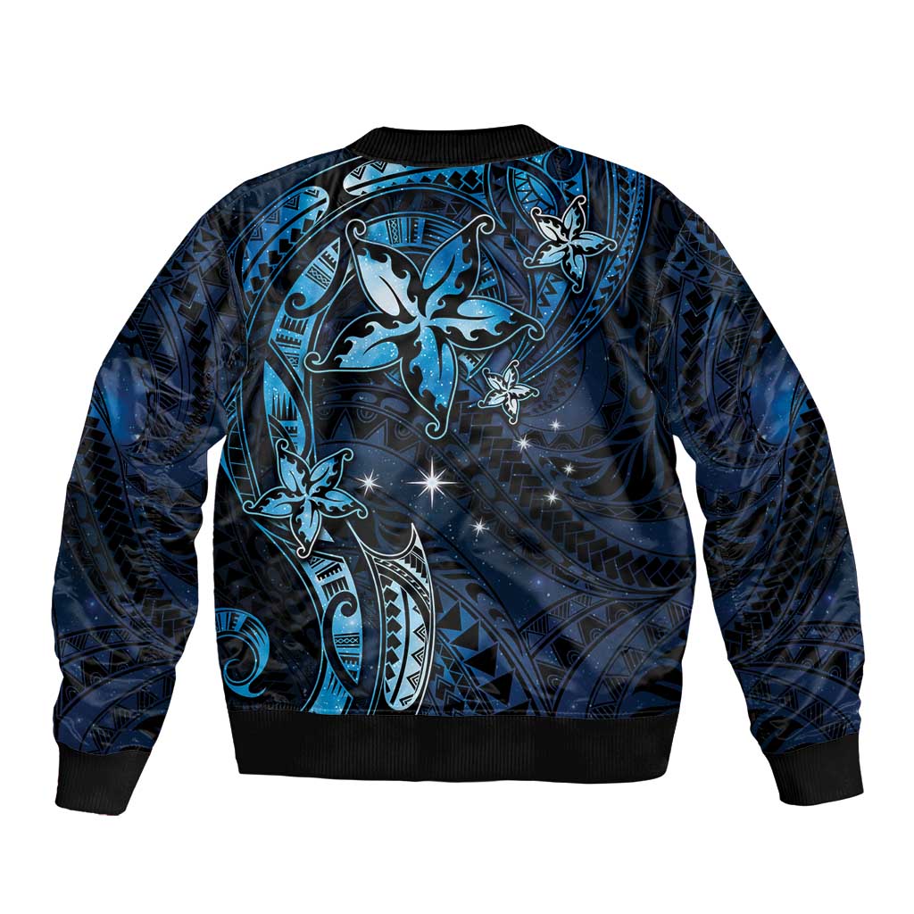 Hawaii Makahiki Season Sleeve Zip Bomber Jacket Floral Tribal Tattoo Blue Galaxy LT05 - Polynesian Pride