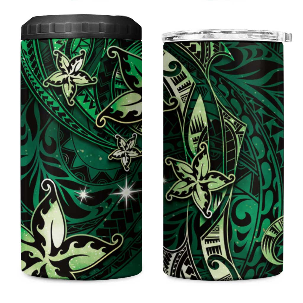 Hawaii Makahiki Season 4 in 1 Can Cooler Tumbler Floral Tribal Tattoo Green Galaxy LT05 One Size: 16 oz Green - Polynesian Pride