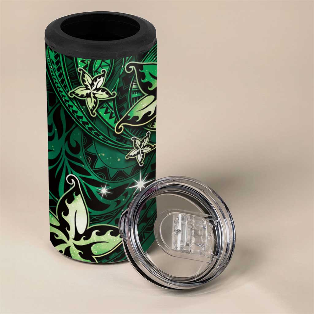 Hawaii Makahiki Season 4 in 1 Can Cooler Tumbler Floral Tribal Tattoo Green Galaxy LT05 - Polynesian Pride